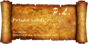 Petyka Lotár névjegykártya